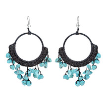 Modern Dangle Blue TQ Hoop Chandelier Earrings - $13.49