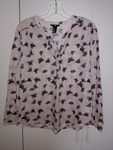 H&amp;M Ladies Ls 100% Polyester Thin Knit Pullover TOP-M-NWOT-FRONT Button Placket - £5.30 GBP