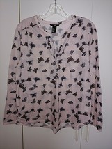 H&amp;M Ladies Ls 100% Polyester Thin Knit Pullover TOP-M-NWOT-FRONT Button Placket - £5.10 GBP