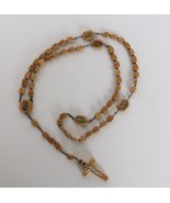 Vintage light wood toned rosary with silver tone metal accent - $19.99