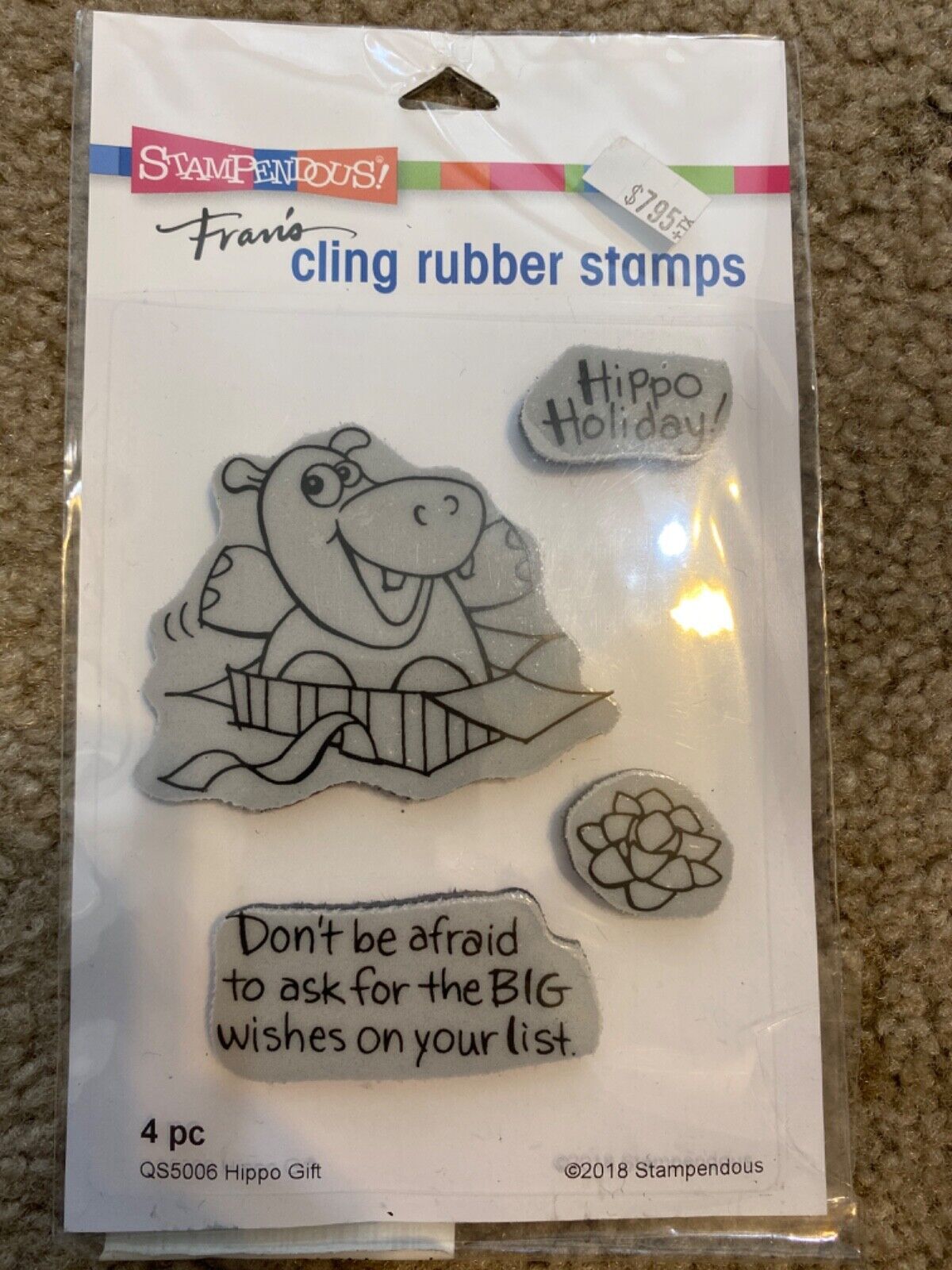 Primary image for Stampendous Retired Hippo Cling Stamp & Die Set "Hippo Gift" QS5006