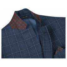 Men's Soft Wool Sport Coat English Plaid Window Pane 556-4 Navy Blue Renoir image 6