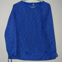 Talbots Womens Drawstring Waistband Sweatshirt Top Size Medium Blue Striped - $15.68
