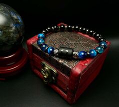 Leo Valor Zodiac Gemstone Bracelet, Blue Tiger Eye &amp; Black Obsidian Beads - $26.94