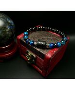 Leo Valor Zodiac Gemstone Bracelet, Blue Tiger Eye &amp; Black Obsidian Beads - $30.31