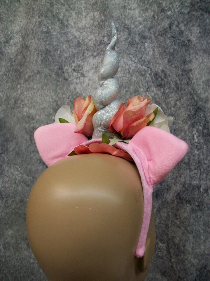 Fancy Unicorn Horn Flower Crown Headband w/ Ears Pearl Strands Fantasy Magical Item image 4