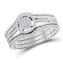 10kt White Gold Round Diamond 3-Piece Bridal Wedding Ring Band Set 1/4 Ctw - $709.50