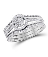 10kt White Gold Round Diamond 3-Piece Bridal Wedding Ring Band Set 1/4 Ctw - £562.25 GBP
