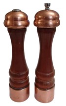 Vtg Wooden Salt Shaker &amp; Pepper Grinder Brass And Wood MCM Eeds Engineering - £14.77 GBP