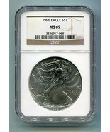 1996 AMERICAN SILVER EAGLE NGC MS69 BROWN LABEL PREMIUM QUALITY NICE COI... - £95.08 GBP