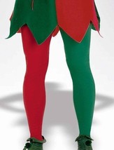 Adult Half Red Green Tights OS Christmas Elf Costume Hose Festive Santa&#39;... - €7,72 EUR