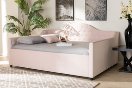 Rene Light Pink Velvet Fabric Upholstered and Button Tufted Queen Size D... - $14,455.92 MXN
