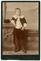 Circa 1880&#39;S Named Cabinet Card Adorable Boy Fancy Clothing With Hat Brooklyn Ny - £12.41 GBP