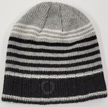 F6) Adult Knit Beanie Winter Striped Gray Black Acrylic Hat - $6.92