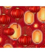 Lunar New Year Fabric 100% Cotton Fat Quarter 18&quot;x21&quot; Asian Festival Red... - £5.94 GBP