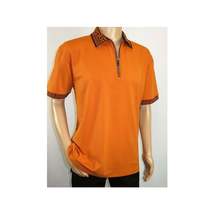 Men Sports Shirt DE-NIKO Short Sleeves Cotton Zipper Polo Shirt DBK104 Rust image 9