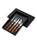 5 PCS Knife Fork Spoon Stainless Steel Cutlery Set With Rosewood Handle - £13.17 GBP