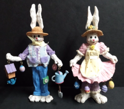 Pair of Garden Rabbits w/ Hanging Easter Eggs Holiday Decor Figurines 9&quot;h each - $29.99