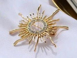 1Ct Round Cut Lab Created Diamond Sun Brooch Pin 14K Yellow Gold Plated - £148.80 GBP