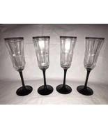 Set Of 4 Luminarc Crystal Champagne Flutes Black Stem Octime France 8 1/... - £19.97 GBP