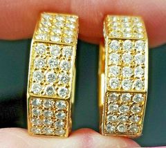 High Fashion 2.80Ct Pave Diamond Heavy 18k yellow gold Over Hoop/Huggie Earrings - £80.07 GBP