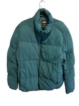 ZARA Womens Puffer Jacket Teal Green Funnel Neck Full Zip Size XL - $41.27