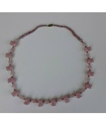 Vintage Art Deco Glass Necklace Old Rose Check Stock - £68.88 GBP