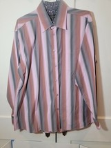Men Bugatchi Uomo XL Shirt Pink Gray Stripe Illusion Flip Cuffs Floral P... - €13,11 EUR