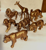 Jungle Safari Animals Lot of 7 Gold Colored Toy Pretend Play Hard Plastic - £18.91 GBP