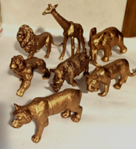 Jungle Safari Animals Lot of 7 Gold Colored Toy Pretend Play Hard Plastic - £18.17 GBP