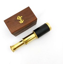 WAVE NAUTICAL - 6&quot; Brass Pirate Marine Telescope with Wooden Box Vintage  - £20.41 GBP