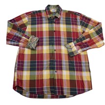 Alan Flusser Shirt Men L Long Sleeve Button Up Flipcuff Red Green Yellow Plaid - $22.65