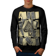 Wellcoda Ace of Spades Card Mens Long Sleeve T-shirt, Gamble Graphic Design - £17.98 GBP