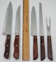 5 Vtg Wood Handle Kitchen Knife Set Lot Town and Country Precision Hollo... - $19.34