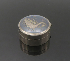 SIAM 925 Sterling Silver - Vintage Niello Enamel Dragon Boat Pill Box - TR3003 - $74.60