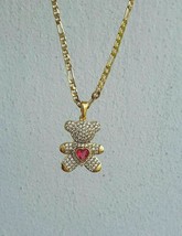 1.20Ct Heart Cut Lab-Created Ruby Teddy Bear Pendant 14K Yellow Gold Plated - £216.81 GBP