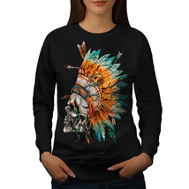 Wellcoda Native Feather Skull Womens Sweatshirt, War Casual Pullover Jumper - £23.36 GBP+