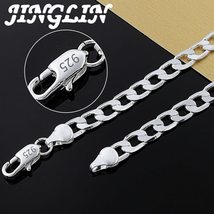 JINGLIN  925 Silver 16/18/20/22/24 inch 8MM Flat Sideways Figaro Chain Necklace  - £13.20 GBP