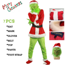 Christmas Santa Costume Adult Grinch Stole Cosplay Costume Christmas Outfit 7Pcs - £46.67 GBP