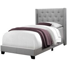 Gray Solid Wood Twin Tufted Upholstered Linen Bed Frame with Nailhead Trim - $13,215.12 MXN