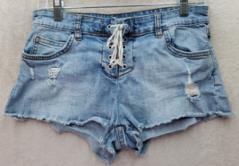Billabong Cut-Off Shorts Womens Size 26 Blue Denim Distressed Lace Up Front - £14.54 GBP