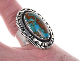 sz7 Large High Grade Nevada Turquoise Native American Sterling ring - £234.72 GBP