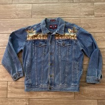 Vintage Rare Denim Gear Trucker Blue Jacket Outdoors Deer ￼Embroidered M... - $79.99