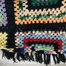 Vintage Granny Square Roseanne Afghan Blanket Crochet Handmade 72&quot; x 138&quot; - £31.50 GBP