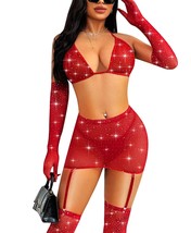 RSLOVE Fishnet Women Lingerie Set - 5 Piece Lingeries Set for Women Sparkle Rhin - £32.79 GBP