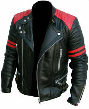  Men&#39;s Classic Design Handmade Red and Black Motorcycle Racing Leather J... - $165.00