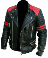  Men&#39;s Classic Design Handmade Red and Black Motorcycle Racing Leather J... - £132.21 GBP