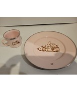 GOLDEN RABBIT ENAMELWARE CHILD’s 2 PC SET Pink Bunny HEN FEATHERS PLATE CUP - £23.10 GBP
