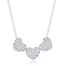 Sterling Silver Three Small CZ Hearts Necklace - £56.18 GBP