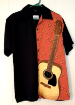 David Carey button close shirt size M men short sleeve black &amp; guitar - £15.60 GBP